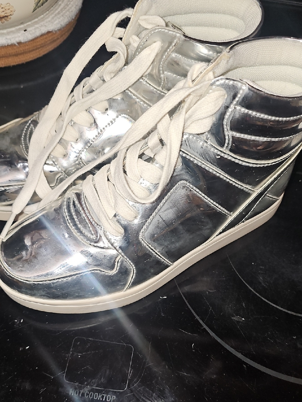 Justice Girls Metallic Silver High-Top Sneakers Size 6